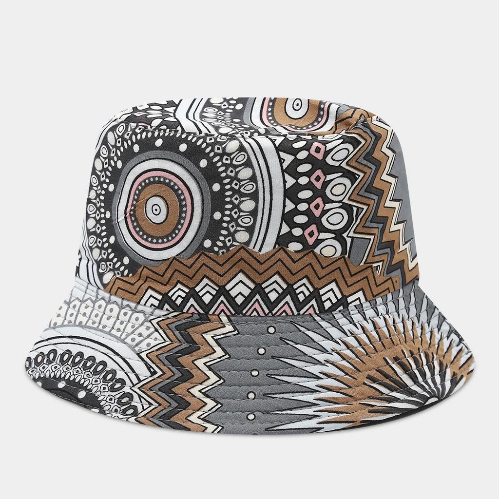 Boho style flower print double side sunscreen fisherman hat women fashionable outdoor sunshade retro sun beach bucket hat