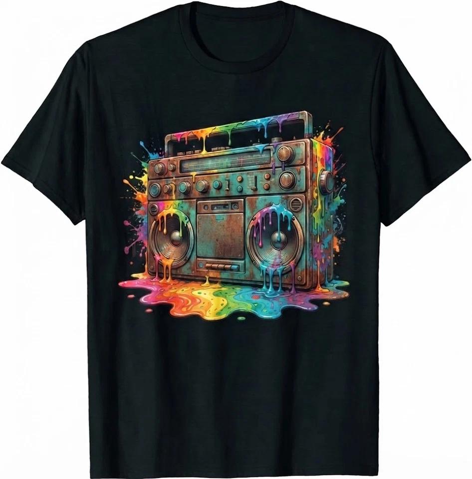 Dripping Paint Boombox Old School 80s Music Hip Hop T-Shirt XL