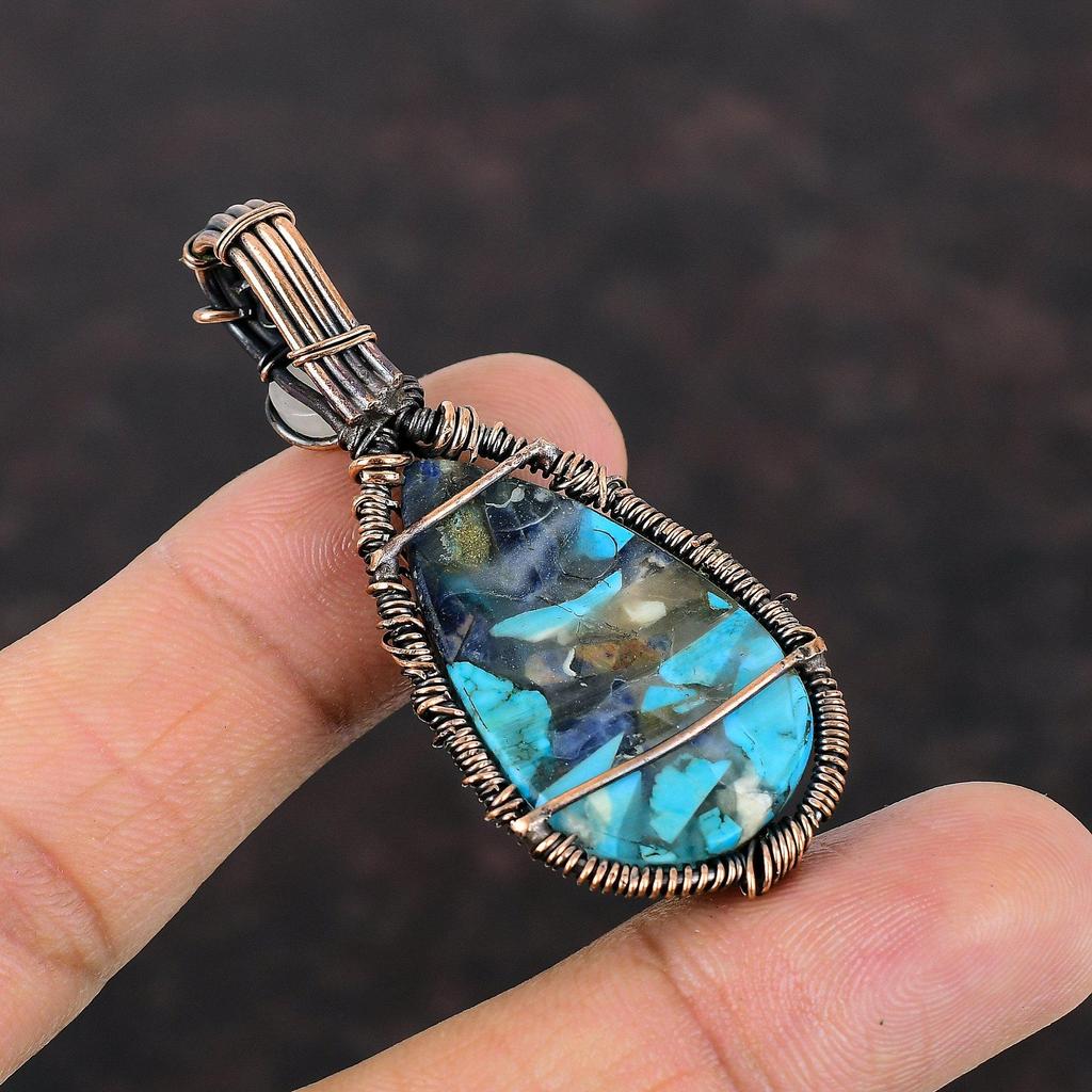 Tree Of Life Copper Blue Turquoise Pendant Copper Wire Wrapped Moonstone Pendant Handmade Women Jewelry Gemstone Copper Jewelry Gift For Her