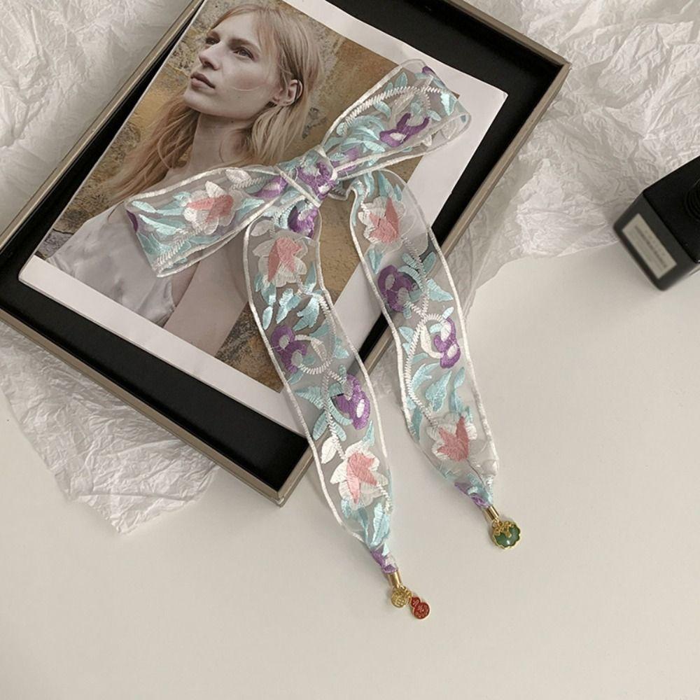Ribbon Embroidered Lace Scarf Printed Scarf Headband Elegant Narrow Long Scarves  Multifunction