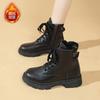 Fleece Martin boots women's short boots autumn and winter new British boots zipper heightened lace-up thick-soled single boots