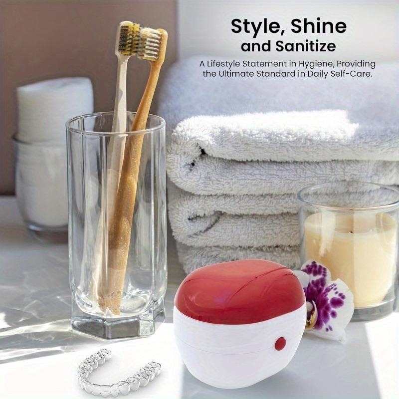 Automatische Gebissreinigungsbox, Tragbare Zahnspangen-Reinigungsschale, Gebissbox mit Filter, Müheloses Reinigen und Schützen von Gebissen, Zahnspangen