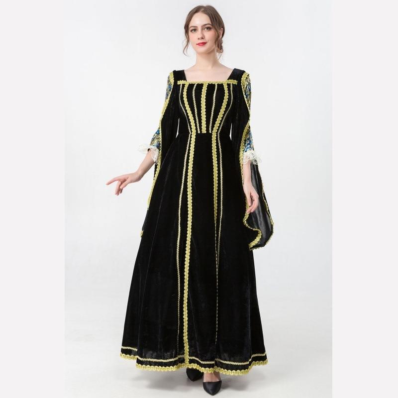 Halloween European Medieval Vintage Court Dress Noble Queen Velvet Dress Stage Costume