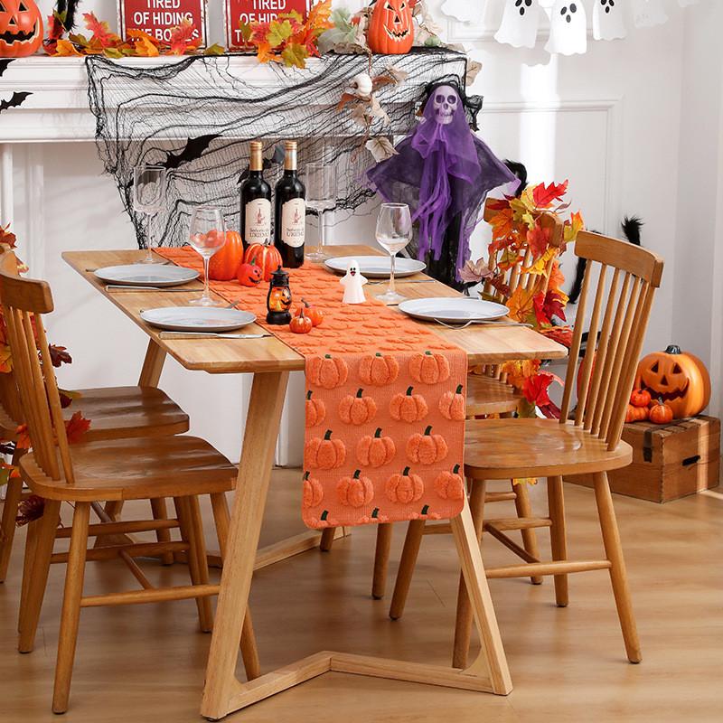 Polyester Halloween Table Runner With Embroidered Ghosts And Pumpkins For Party Decor