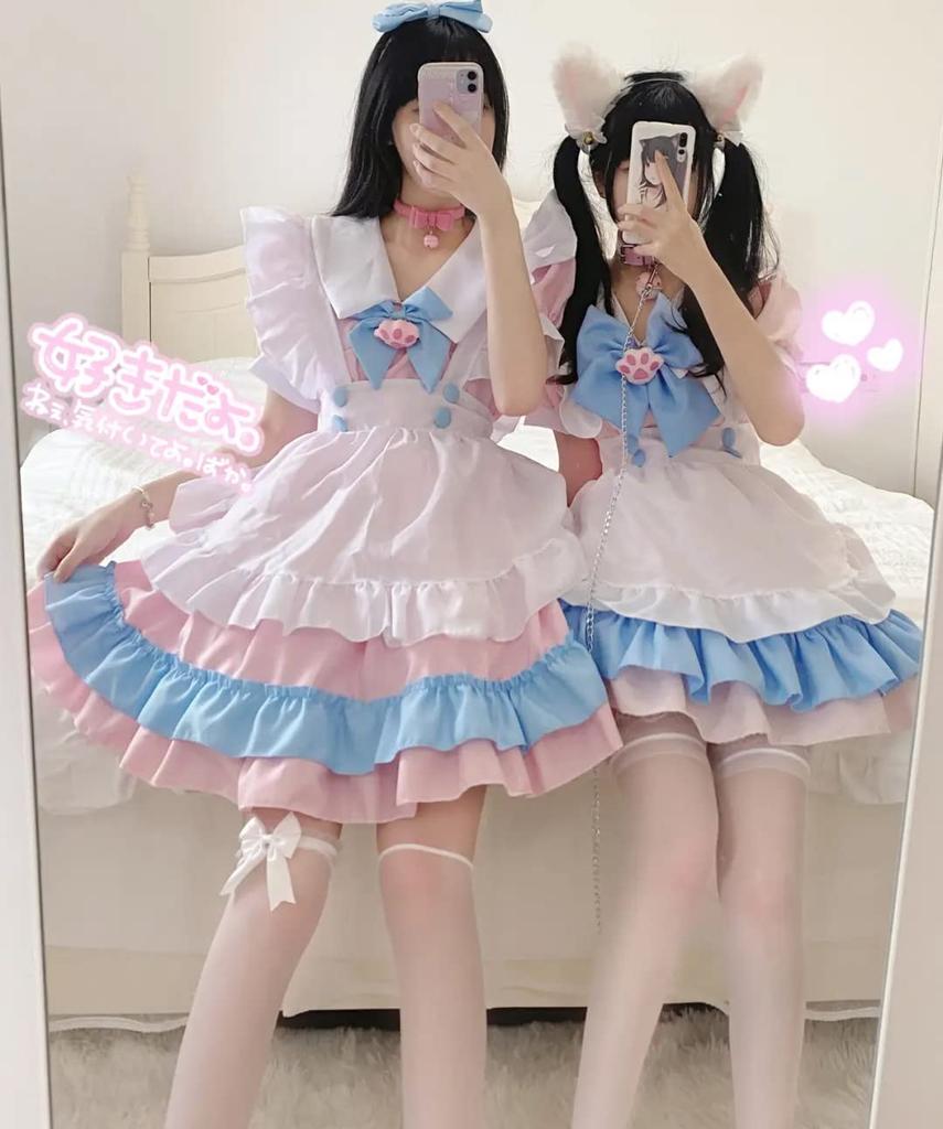 Formemory Maid Cute Lolita Ribbon Princess Gothic Lolita Plus Cute Maid Outfit with Bow and Cat Claw Gothic Dress Costume, Cosplay, Costume, Dress,