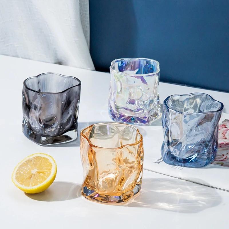 Unique Whisky Glass Irregular Transparent Glass Wine Cup Drinking Glasses for Home Summer Beverage Cup Kitchenware