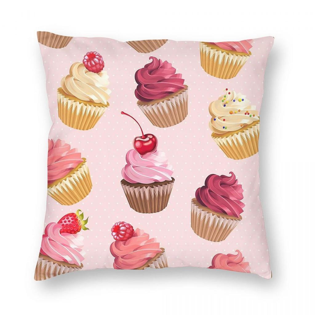 Delicious Pink Retro Cupcakes Pillowcase Polyester Linen Velvet Pattern Zip Decorative Sofa Seater Cushion Cover
