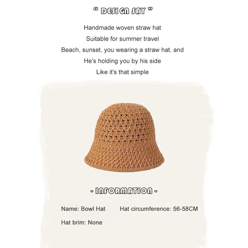 Bucket Hat Spring Summer Hollow Knitted Hat Solid Color Sunhat Fisherman Caps Casual Foldable Beach Cap