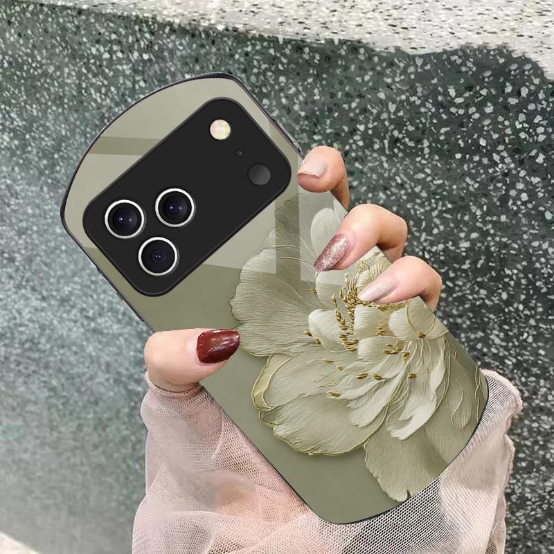 Gradient Colored Flowers For iPhone 17 16 15 14 Pro 13 Plus 12 Mini 11 Pro Max XR X S 7 8 Elliptical Tempered Glass Phone Case