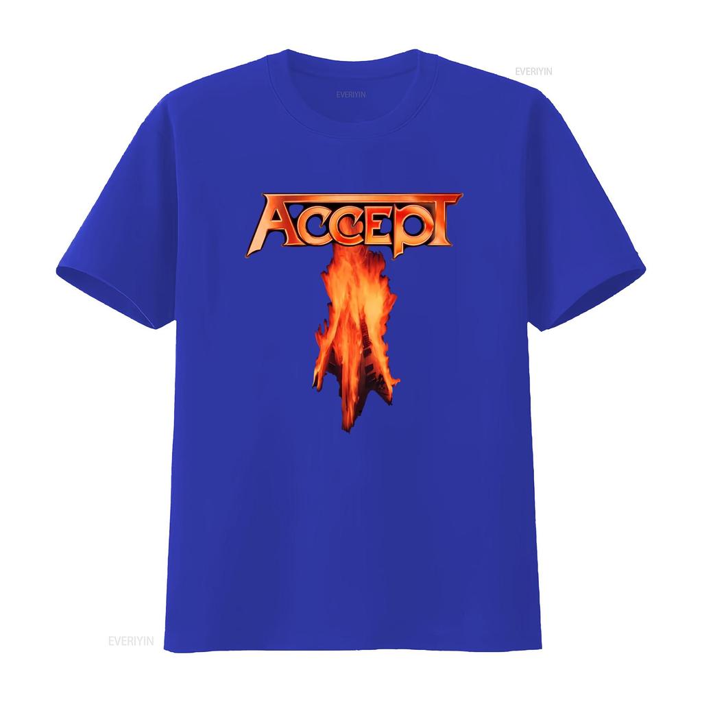 Accetta Flying V Maglietta Ufficiale Design Fiamma da Uomo Merchandising Band Rock vintage Lavata uomo Comoda Traspirante