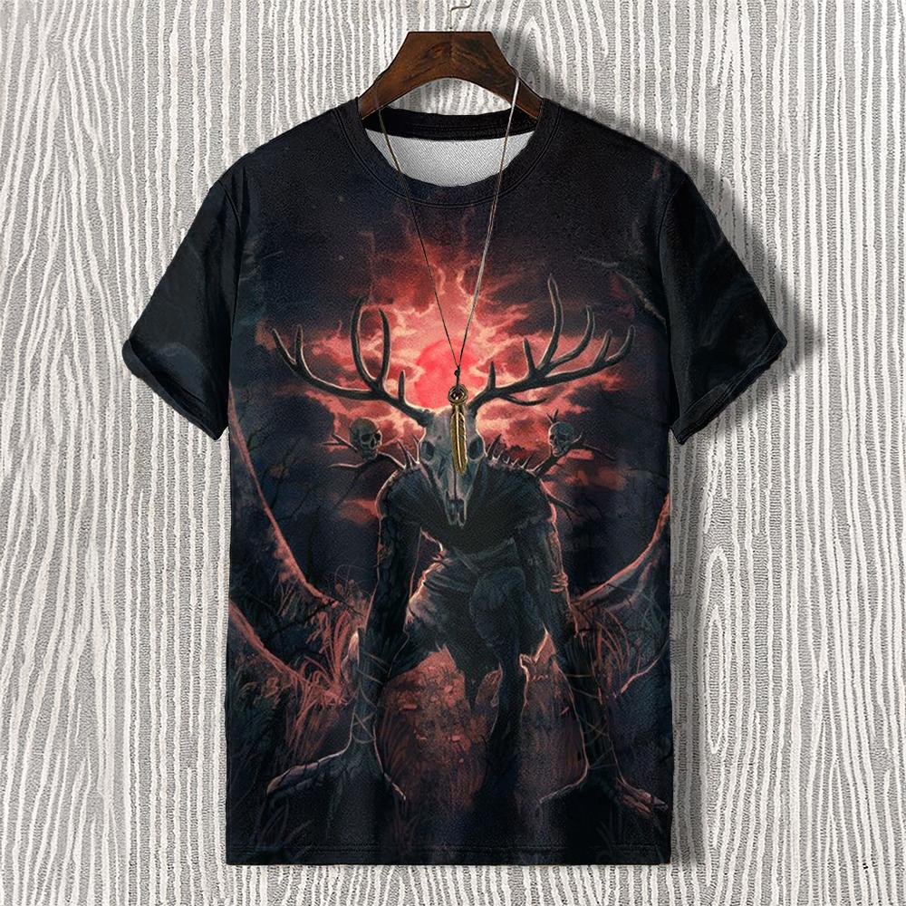 Tarot Teufel T-Shirt Für Herren Hip Hop Muster Kurzarm T-Shirts Tops Sommer Lässig Herrenbekleidung Retro Schwarz Übergroßes T-Shirt