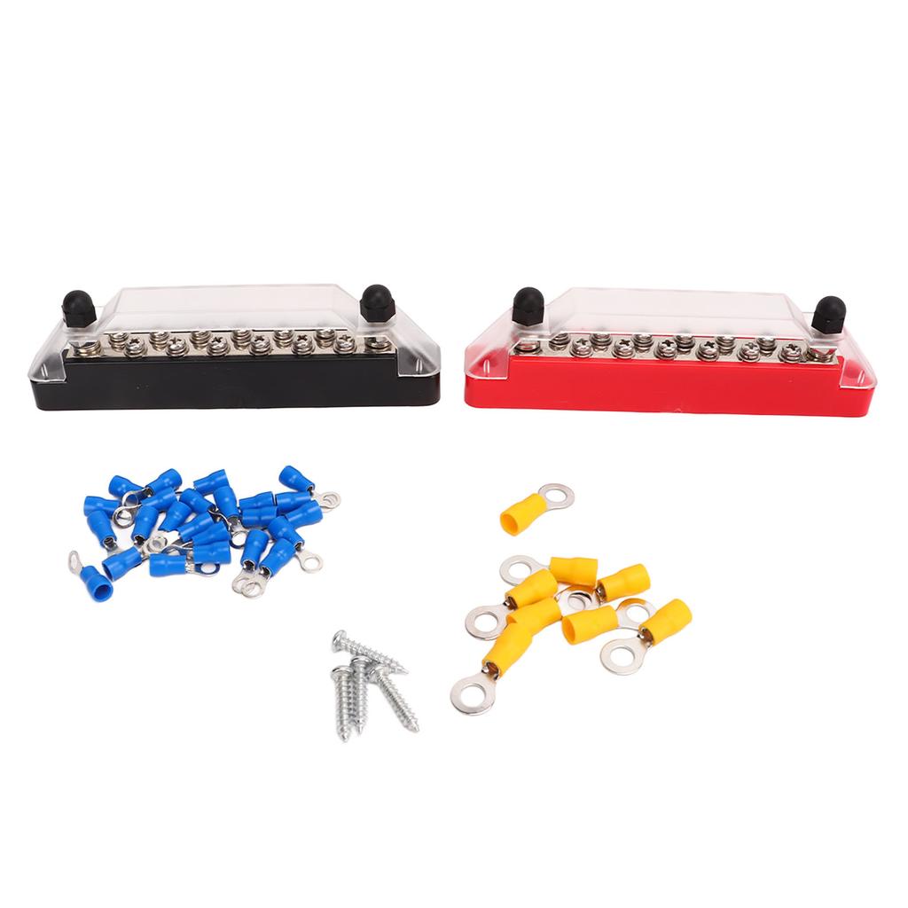 2 Pcs 14 Post Power Distribution Block Bus Bar Set 2xM6 Post 12xM4 Screw Battery Terminal Box with Cover Without