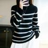 Women Sweater 100% Wool MODERN NEW SAGA O-neck Stripe Knit Pullover Thick Winter Jumpers Female Knit Tops