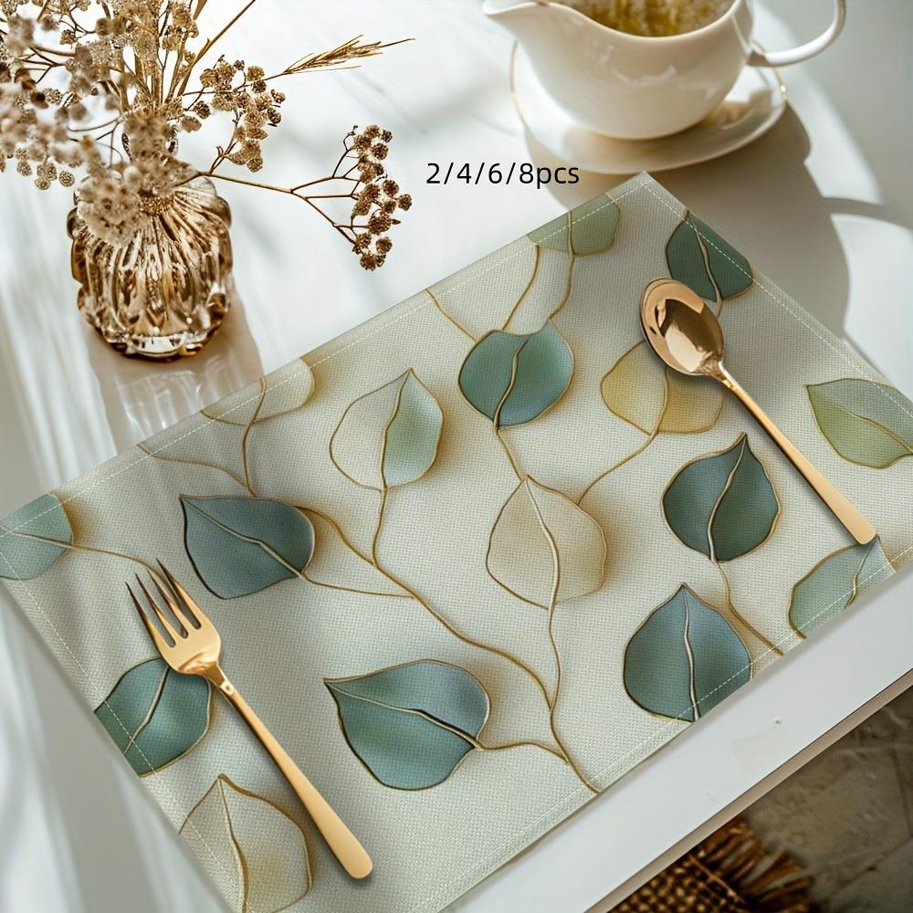 1pc Leaf Print Spring Floral Theme Set of Placemats, Suitable for Kitchen and Restaurant Decoration