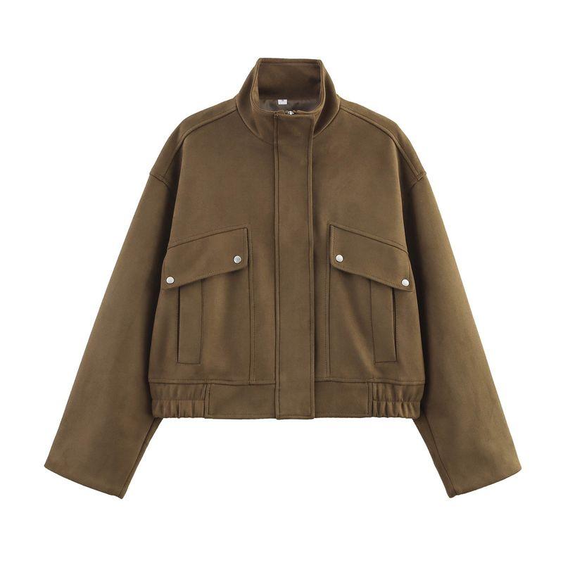 

Kaslead Новая женская одежда Западный стиль Мода Простая и универсальная крутая замшевая куртка Brown M