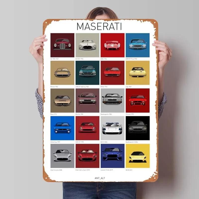 Maserati Plåtskylt Bilar Poster Dekoration för Hemdekorationer Retro Metallskylt Plakett för Garagsväggkonstdekoration Rum