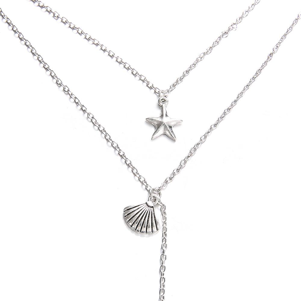 Accessories Starfish Scallop Fish Tail Multi-Layer Necklace Short Collarbone Chain