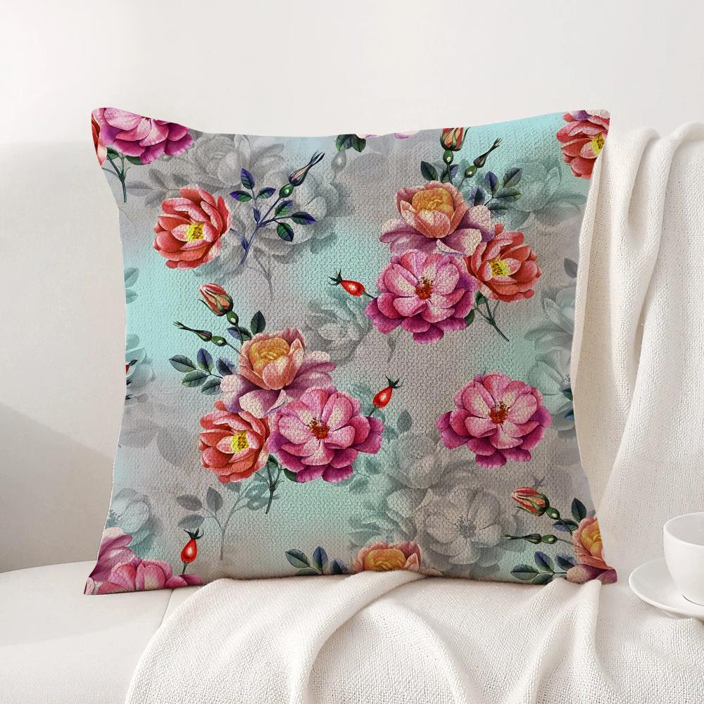Classic Floral Print Cushion Cover Natural Linen Organic Fabric DoubleSided Printing Sofa Home Decor Gift Pillow Cover