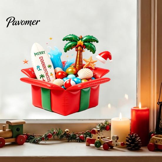 Easy Apply Window Decals Christmas in July Clings, Tropical Summer Candy Cane Gift Box Clings Decal, Beach Hawaiian Xmas Party Decoration for