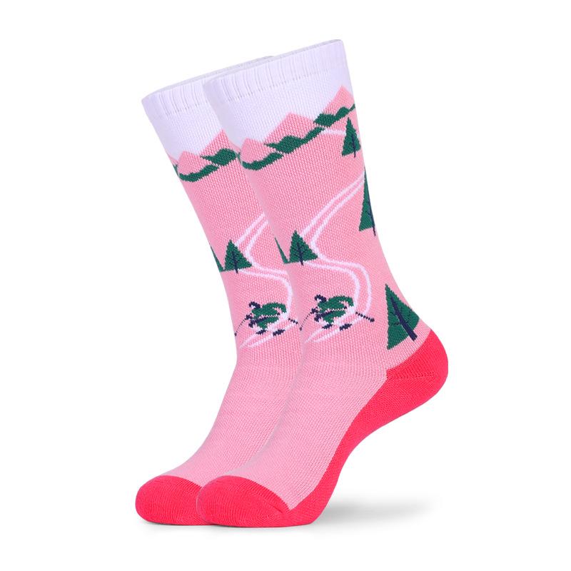 

Two Wolves Kids Knee-High Winter Ski Socks - Terry Bottom, Sweat-Absorbent, Warm Christmas Tree Design XS (26-29) for 3-6 years рожевий