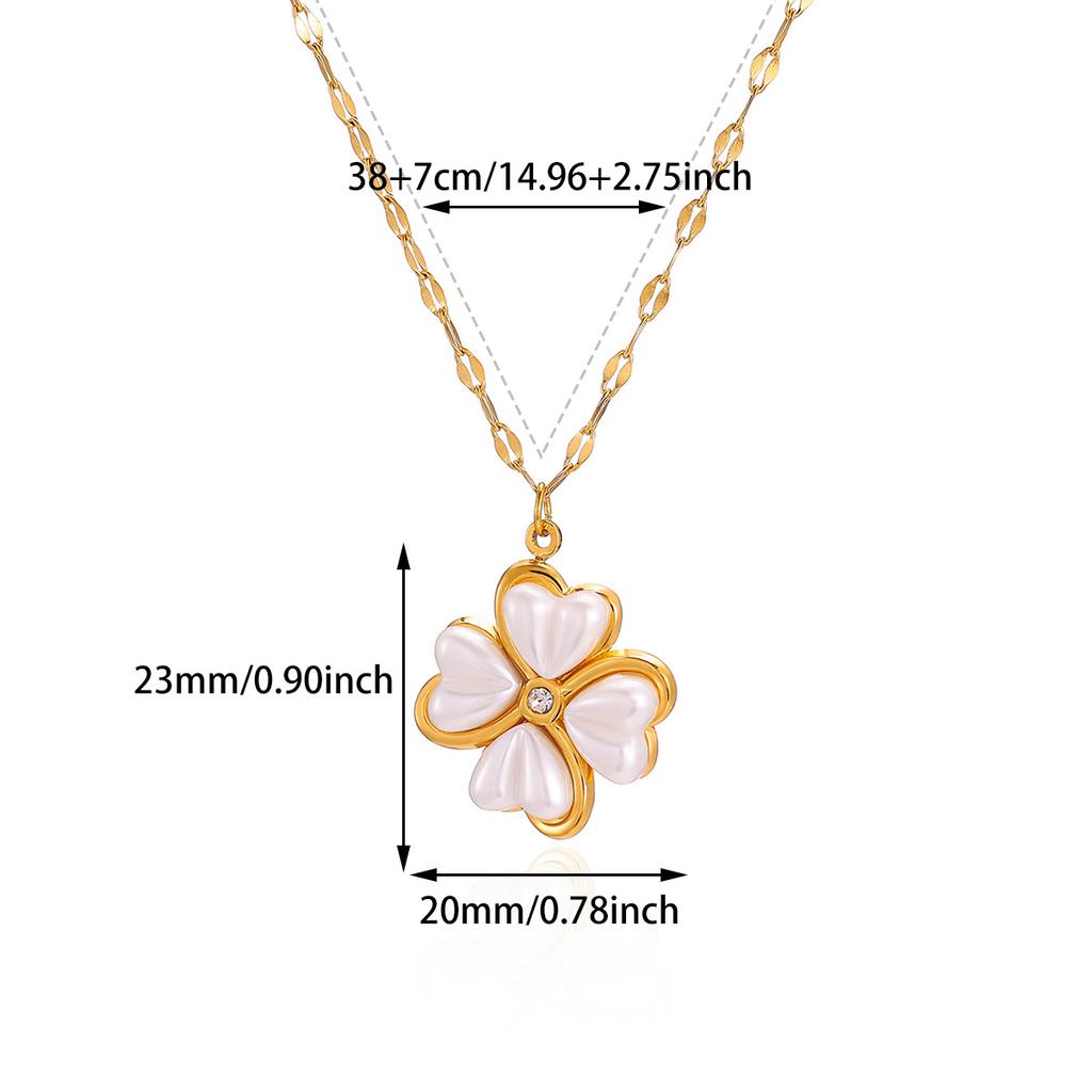 Exquisite Stainless Steel Four-Leaf Clover Necklace 18K Gold-Plated Pearl Flower-Shaped Necklace Classic Jewelry
