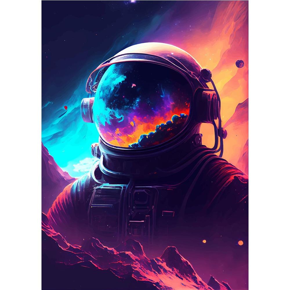 Poster și Print Astronaut Colorat în Spațiu Explorând Luna Pictură pe Pânză Planete Artă de Perete Modernă Pentru Living Decor Acasă