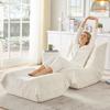 Lazy sofa with backrest and footstool, soft teddy fur bean bag floor reading chair, comfortable for living room, bedroom, study, apartment, Beige