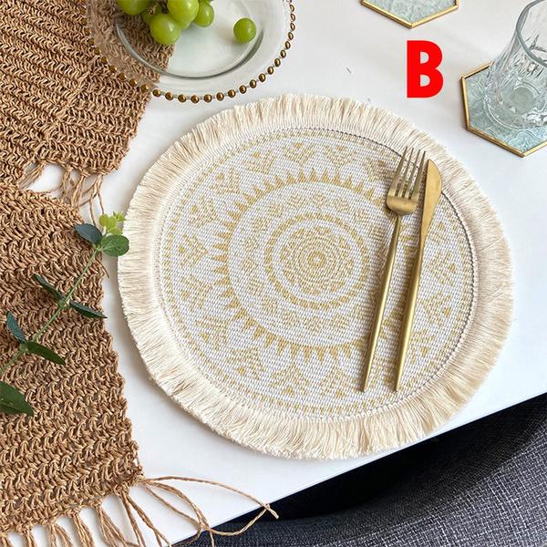 Runde Tischsets, rundes Tischset mit Boho-Quasten für Esstisch, wärmeisolierendes Tischset für die Küche, 33 cm