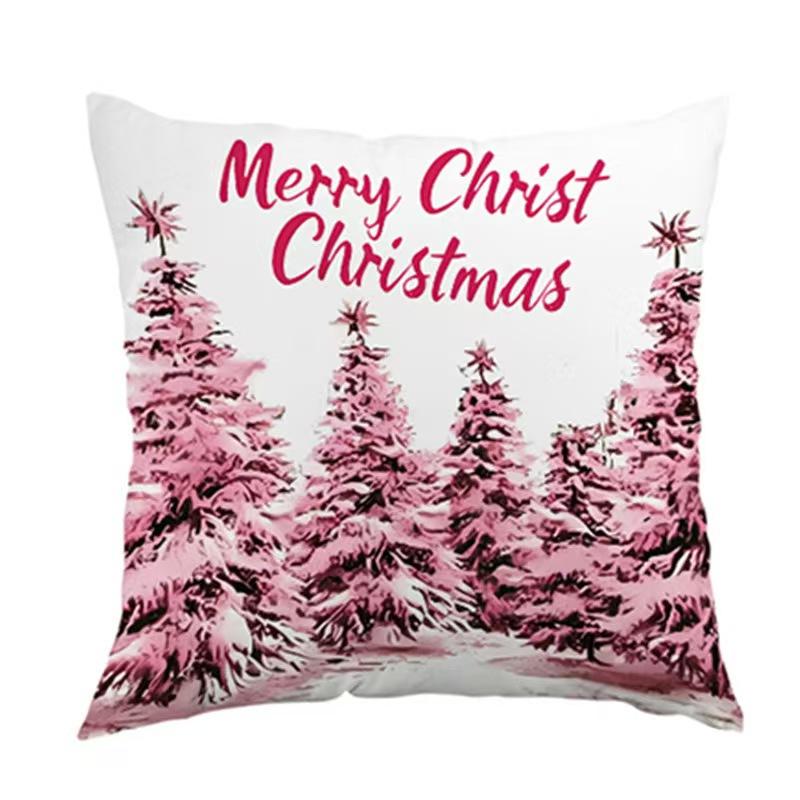 Pink Christmas Throw Pillow Cover Linen Holiday Decoration Living Room Sofa Cushion Cover Cushion Cover Car Decoration