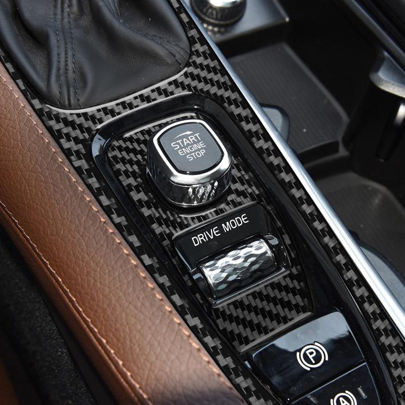 For Volvo XC90 2016— Car Accessories Carbon Fibe Gear Shift Button Decorative Panel Interior Cover Trim Sticker Modification