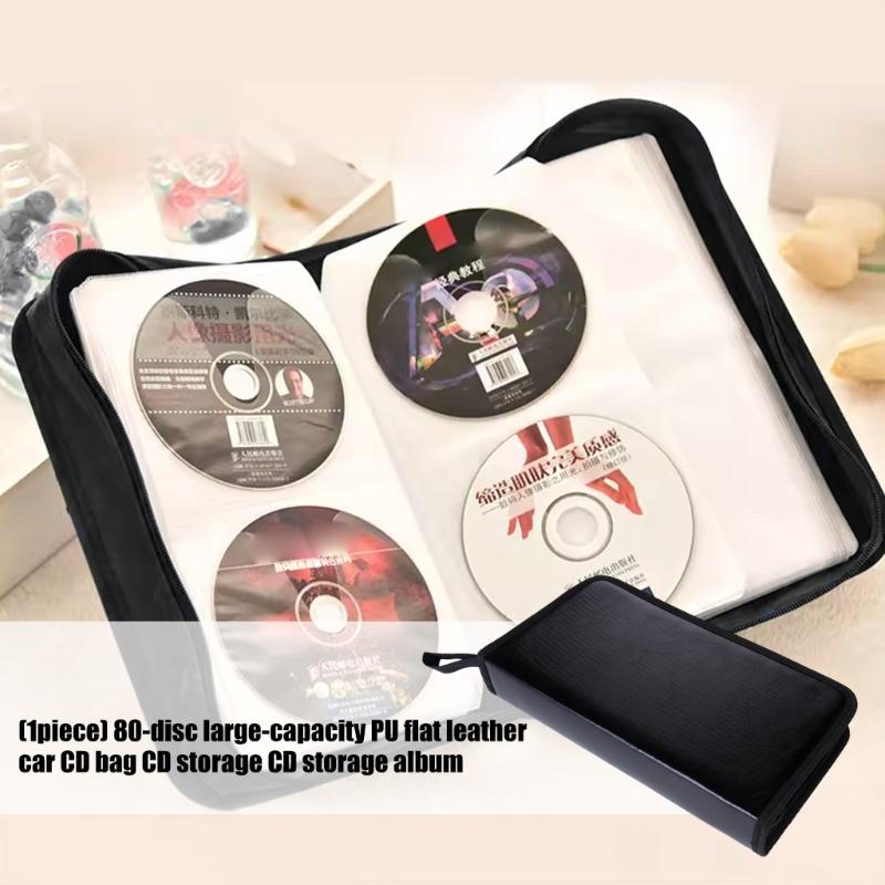 80 Capacity PU Leather CDs Storage Organizers With Transparents Pockets And Zippers Closures For Car Travel Home Entertainment