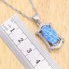 Geometric Blue Opal  Color Jewelry Sets For Women Bridal Necklace Pendant Earrings Rings Birthday Gift Box