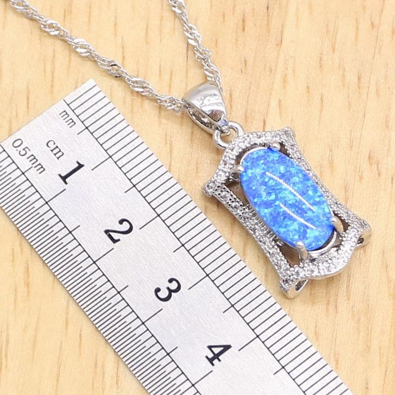 Geometric Blue Opal  Color Jewelry Sets For Women Bridal Necklace Pendant Earrings Rings Birthday Gift Box