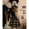 Autumn 2025 Women's High Waist Plaid Wool A-line Skirt with Belt