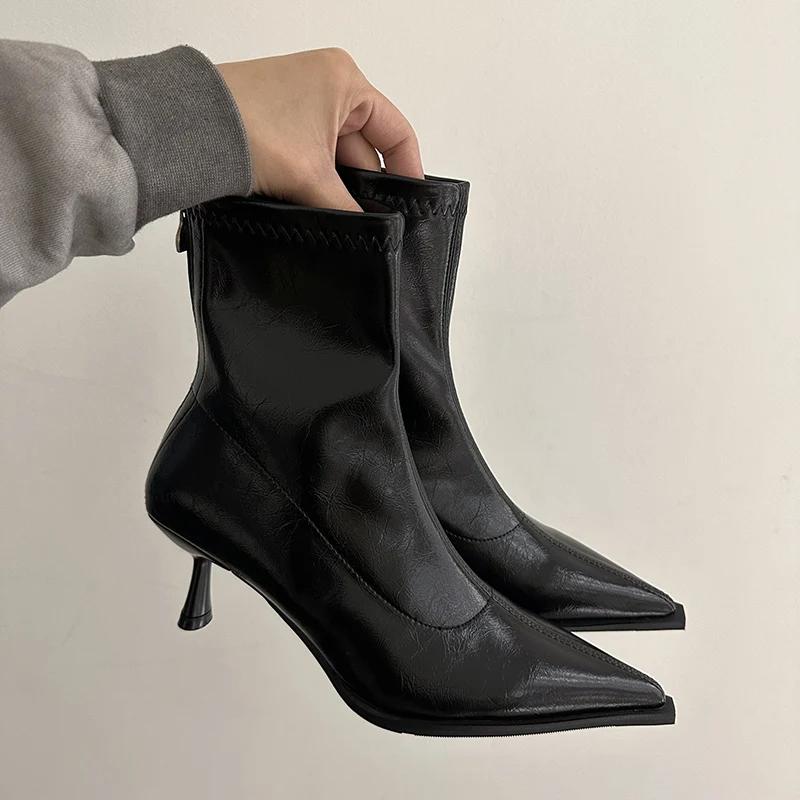 

Осень-зима женские тонкие ботильоны модные элегантные туфли с острым носком на тонком высоком каблуке женские короткие ботильоны Morder 35