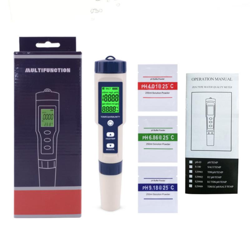 5 In 1 Digital Water Quality Tester Pen PH TDS EC Meter Pen with Backlight for Aquarium Water Temperature Tester