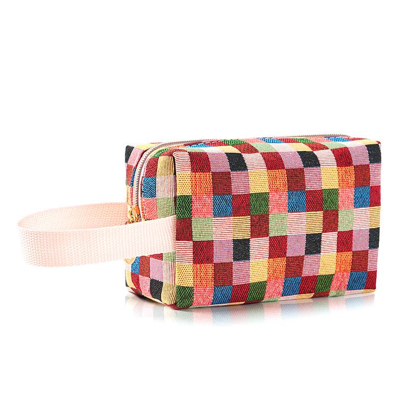 

Large Capacity Checkered Makeup Bag for Women - Portable Travel Toiletry Case