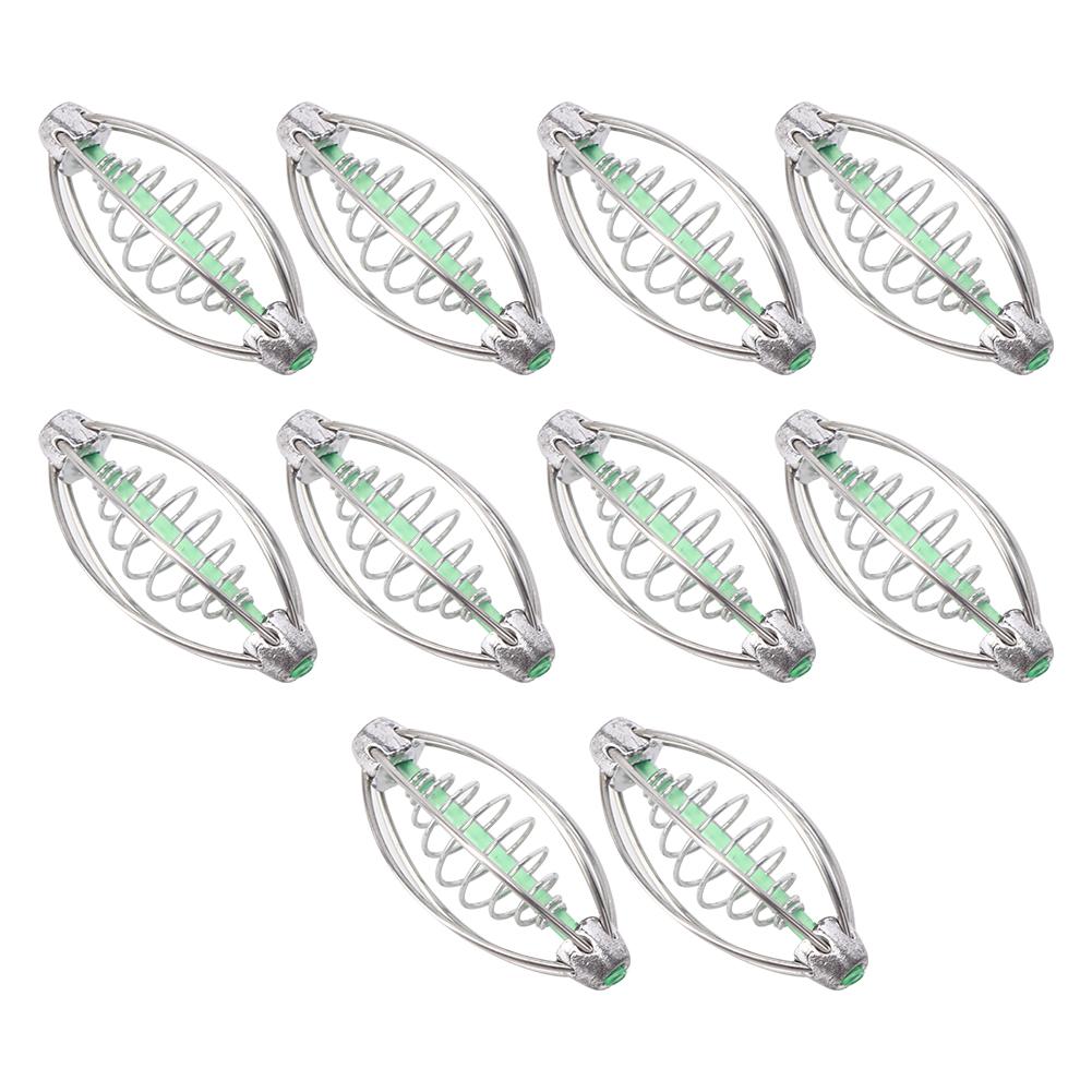 10PCS Stainless Steel Spring Fishing Feeder Bait Cage Holder Tackle Accessory with Pendant Bead