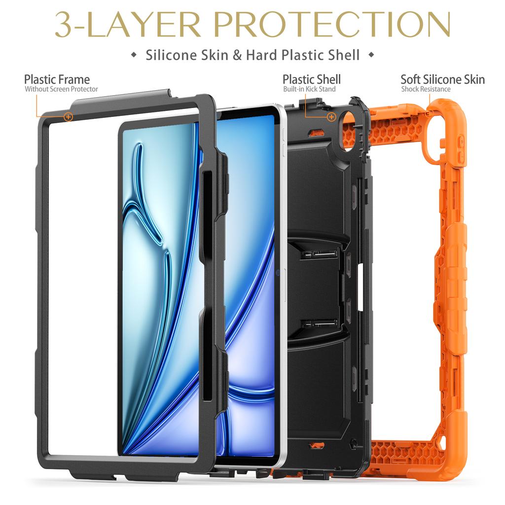 For iPad Air 13 (2025)/(2024) Case PC+Silicone Kickstand Pen Slot Tablet Cover with Shoulder Strap