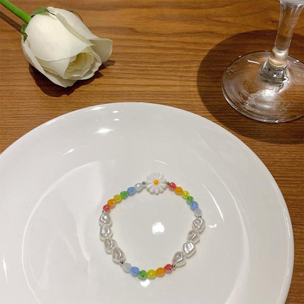 Daisy Flower Colorful Crystal Bead Beaded Necklace Bracelet Sweet Versatile Necklace Clavicle Chain Jewelry Accessory