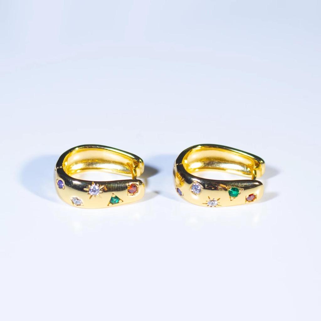 Vintage Non Tarnish 925 Silver Earring for Women Multicolor Zircon Gold Plated Vintage Style Jewelry Accessory