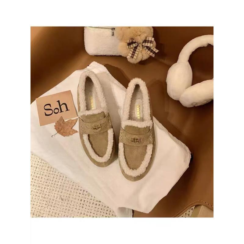 

Цзули Сяосюэ Теплые флисовые ленивые туфли на плоской подошве Мао Мао Золотая монета Женские хлопковые одинарные туфли 35 абрикосовый