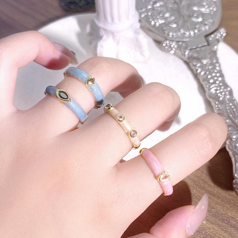 Macaron Color Set, Colored Zircon Dripping Oil, Fine Open Ring, Niche Design, Index Finger Ring, Women'S Model.