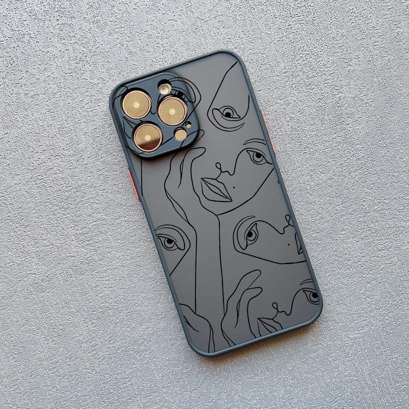 Abstract Geometric Art Line Face Phone Case for IPhone 15 14 Pro Max Plus 13 12 11 Pro Max Mini 7 8 Plus X XS XR Shockproof Case