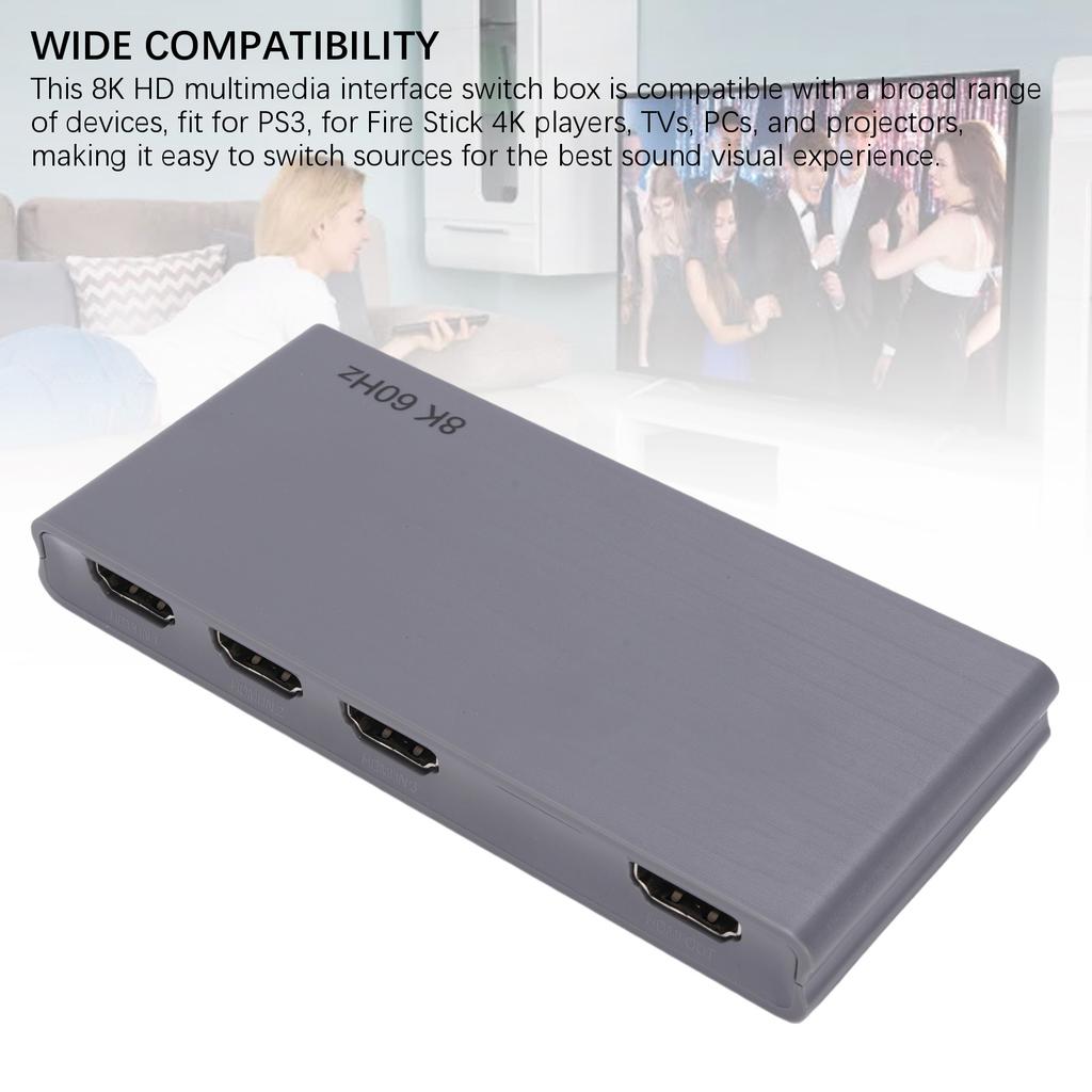 8K 3x1 HD Multimedia Interface Switch 40Gbps High Resolution Switch 4K 144Hz 8k 60Hz with Remote Control 3 Ports for