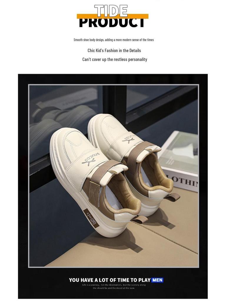 2025 Men's & Kids' Trendy Sports Shoes: Breathable Velcro White Shoes for Autumn