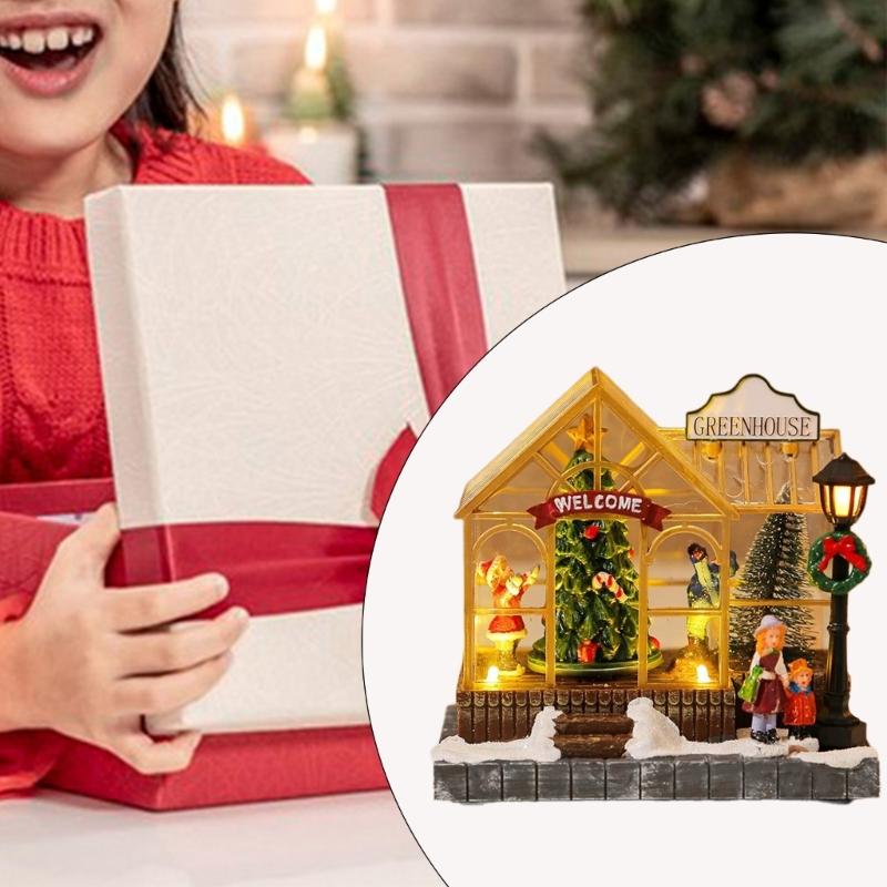 Lighted Christmas Decor LED Music House Christmas Ornament forXmas Desk Decoration Kids Gift
