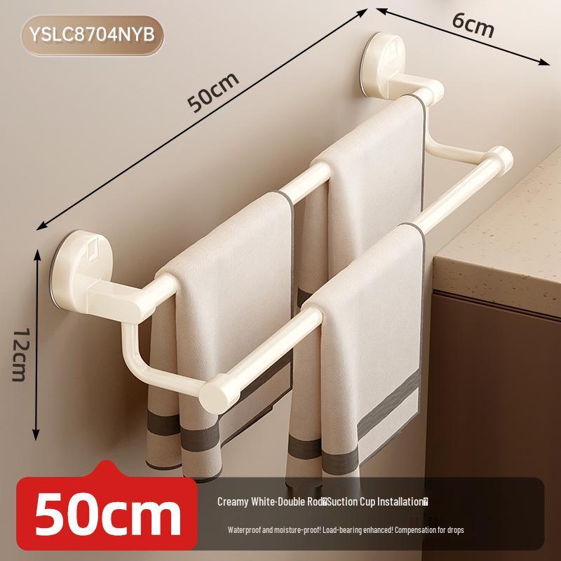 No-Drill Suction Cup Towel Rack: Wall-Mounted Bathroom Organizer with Single/Double Bars.