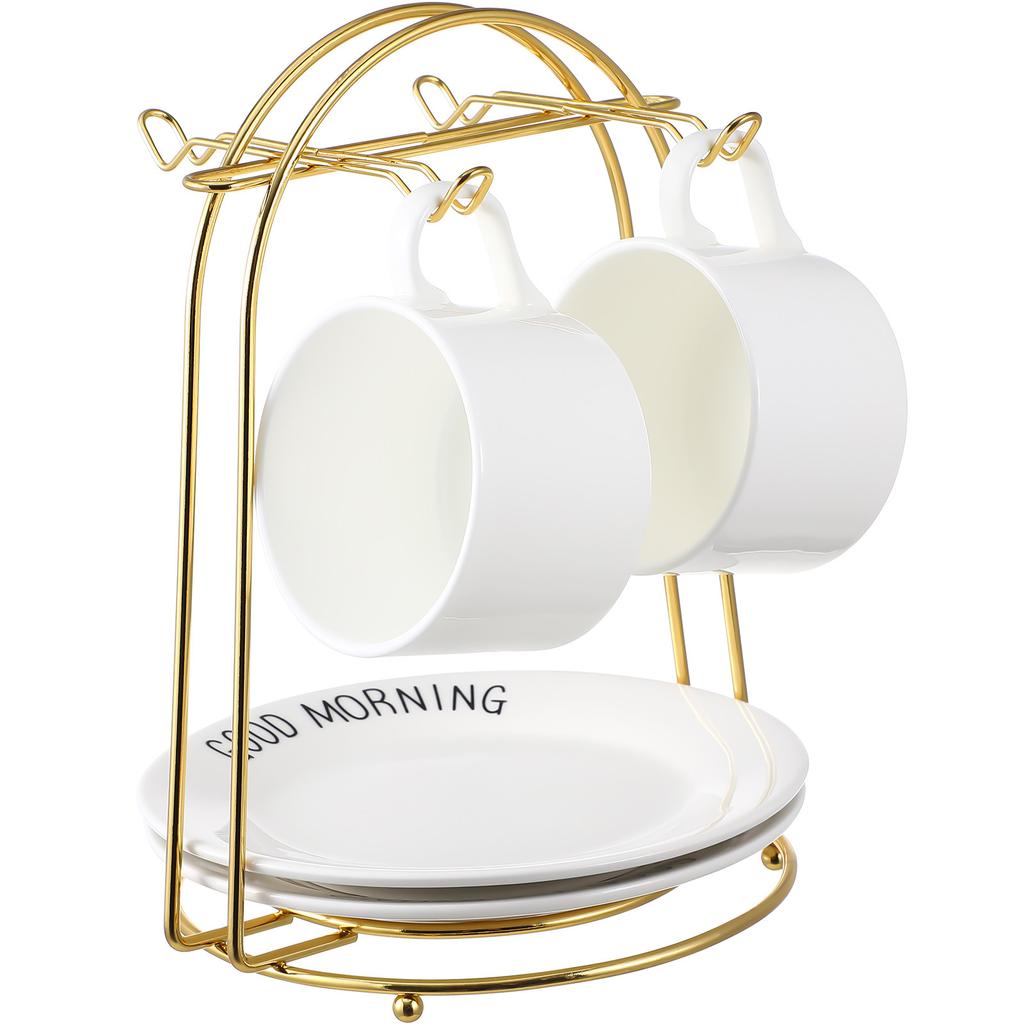 Iron Teacup and Saucer Display Stand Arched Rack for Hanging Cups Storing Saucers Kitchen Coffee Shop Cabinet Counter Storage