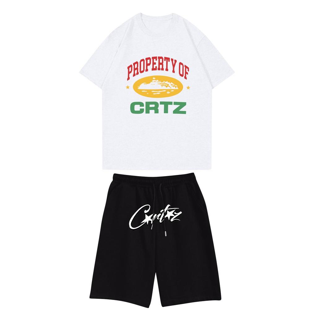 Unisex-Jogging-Set, Sommer, lässig, bedruckt, Rundhals-Kurzarm-T-Shirt + Shorts, Set, Sportanzug